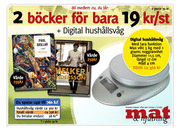 Två kok-böcker för 19 kr/st + en digital köksvåg